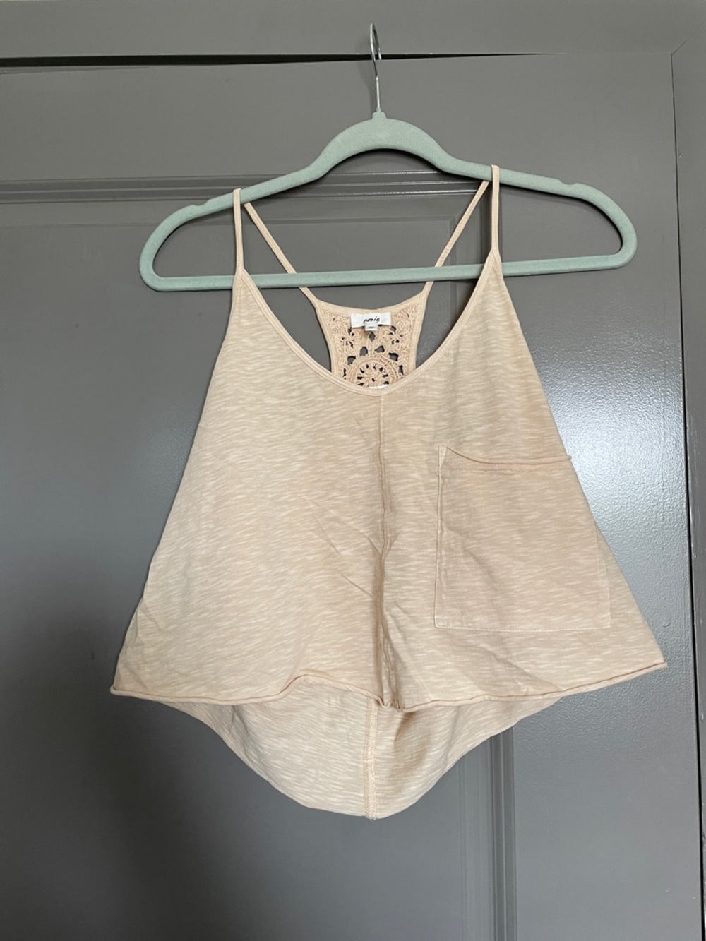 aerie Beige Crochet-Back Spaghetti Strap Tank